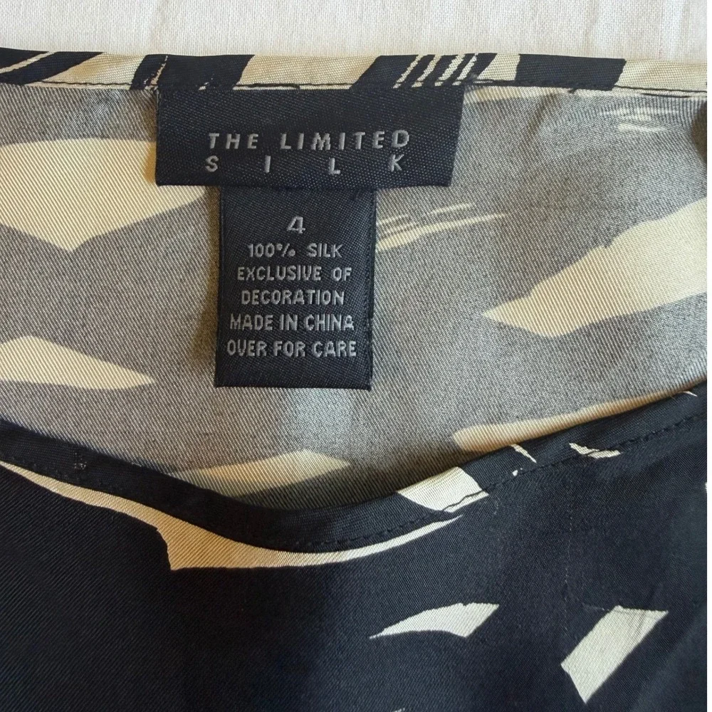 The Limited Silk Black Cream Abstract Floral Midi Skirt Size 4 Dark Academia